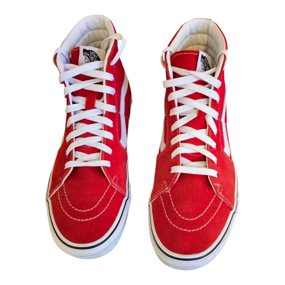 VANS SK8-HI Top Suede Skate Athletic Shoes Racing Red/ True White Men's Size 9.5
